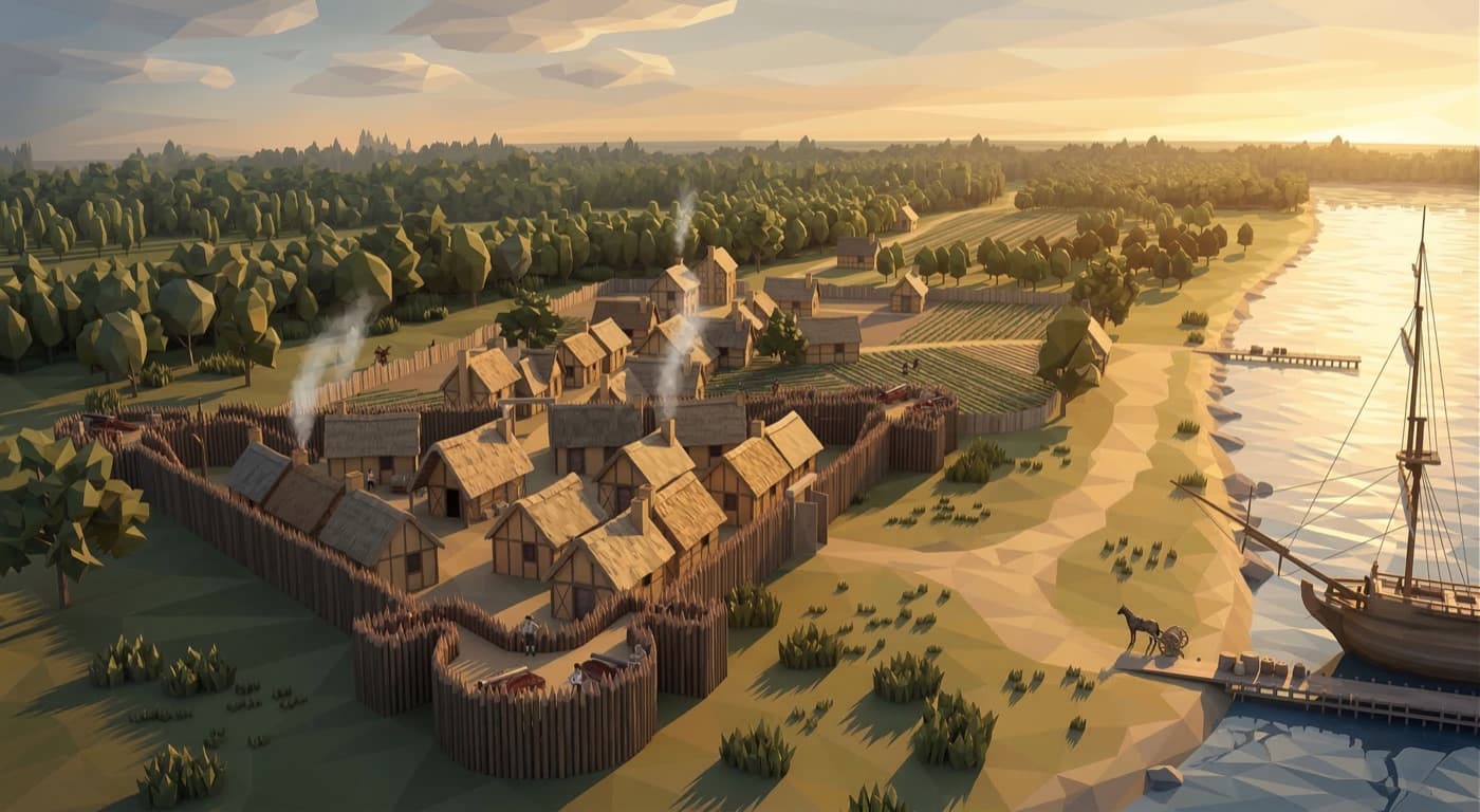 The Jamestown settlement on the James River.